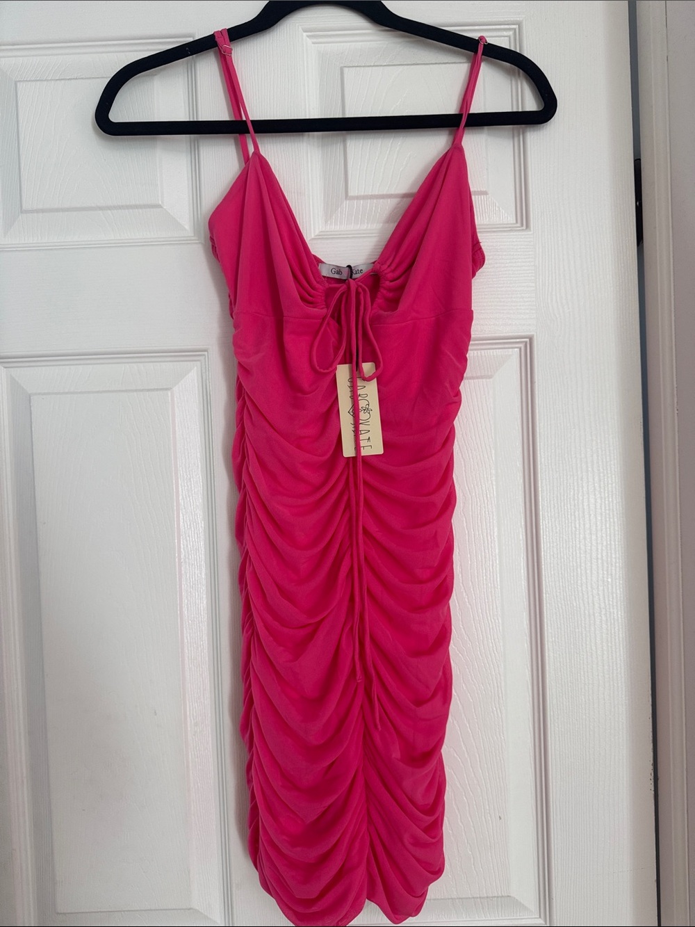 Tie-Front Hot Pink Ruched Mini Dress